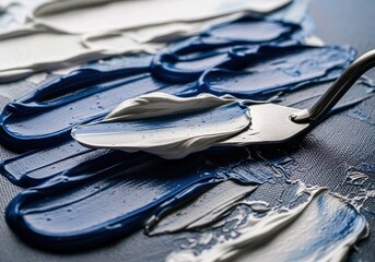 Artistic Blue and White Paint Texture with Palette Knife