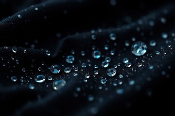 Close-Up Detail of Water Droplets on Dark Textile Surface