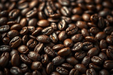 Close-Up View of Roasted Coffee Beans on Dark Background