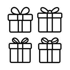 Gift box icon set  outline, Christmas Present gift box icon outline icon set vector on white background 