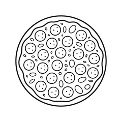 Hand-Drawn Pepperoni Pizza  Whole Round Doodle Sketch Line Vector Illustration on White Background