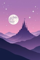 Enchanted Castle Silhouette Against Mystical Moonlit Background
