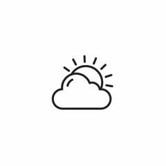 Minimalist Cloud and Sun Icon with Rays, Black Outline Weather Symbol