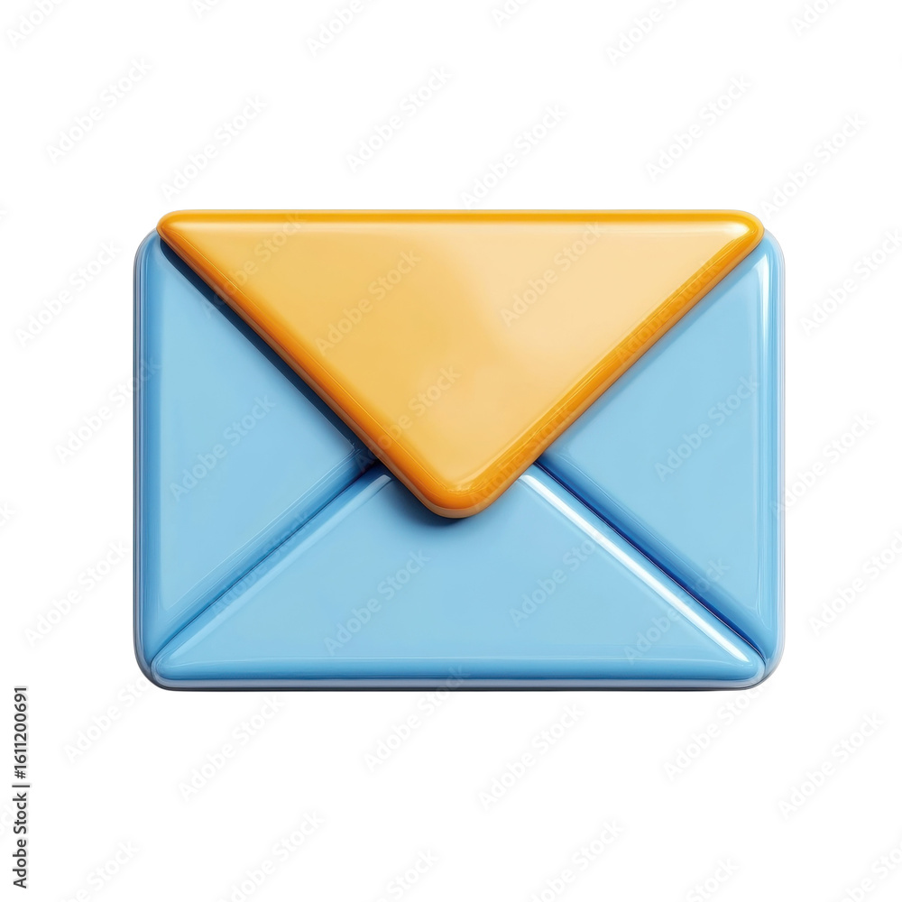 Poster brightly colored envelope shape in blue and orange with a clean background on transparent background