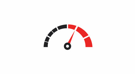 Speedometer Icon with Red Needle and Black-Red Scale
