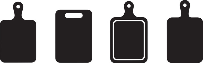 Obraz premium Cutting Board Icon Set Vector – Black Kitchen and Cooking Tools Symbols