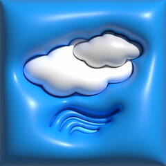 3D render cute clouds, bolt and wind, three dimensional symbols or weather icon