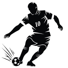 Naklejka premium Silhouette of a Soccer Player Kicking a Ball with Great Force and Showing Athletic Skill