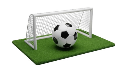 Soccer ball goal net football game field green grass sport equipment play competition match training 3d render on transparent background