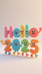 Obraz premium Colorful anthropomorphic letters spelling 'Hello' with expressive faces and arms raised