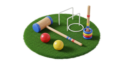 Croquet set lawn game mallets balls hoops rings sport leisure activity backyard fun outdoor recreation on transparent background