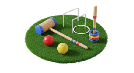 Croquet set lawn game mallets balls hoops rings sport leisure activity backyard fun outdoor recreation on transparent background