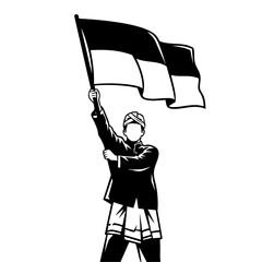 Illustration of Man Waving Indonesian Flag