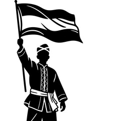 Minimalist Silhouette of Indonesian with Flag and Sword