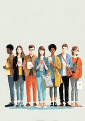 Obraz premium Diverse young people at polling station, editorial style