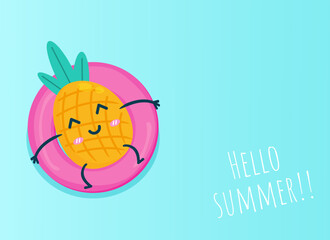 hello summer poster with cute pineapple