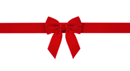 Red velvet ribbon bow for gift wrapping isolated PNG with Transparent Background