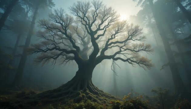 Majestic Old Tree Bathed in Morning Light