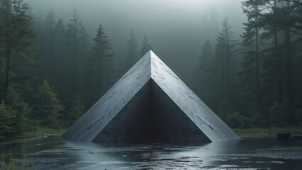 Mysterious Pyramid in Foggy Forest