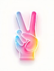 Clean minimalist design of peace hand sign glowing on white