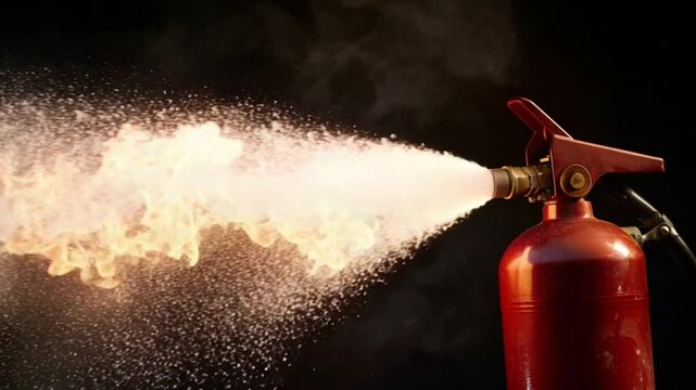 Fire extinguisher spraying water on flames