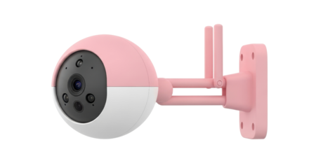 Pink and white security camera for home safety isolated PNG with Transparent Background