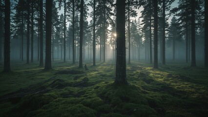 Obraz premium Generative AI Golden Sunset on Snowy Winter Forest Scene