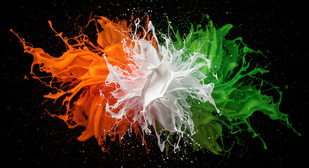 Abstract splash of orange white and green liquid paint in a dynamic energetic explosion. 4k Background Wallpaper