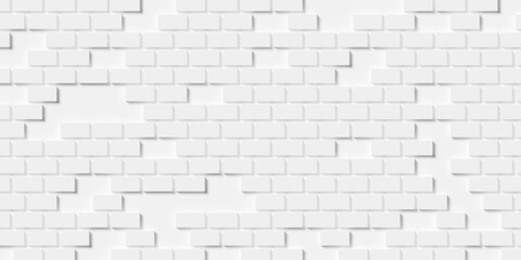 Large white boxes or bricks geometry brickwall background wallpaper banner with some bricks missing, flat lay top view from above