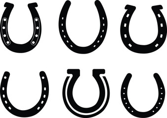 horseshoe set stock illustration. horseshoe depicted in solid black with a bright white background. The horseshoe is a symbol of luck.