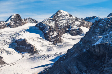 autumnal mountain landscape inside the Stelvio National Park along the Lombard side, Sondrio, Italy