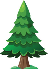 Fototapeta premium Cartoon green fir tree with brown trunk and snowy base