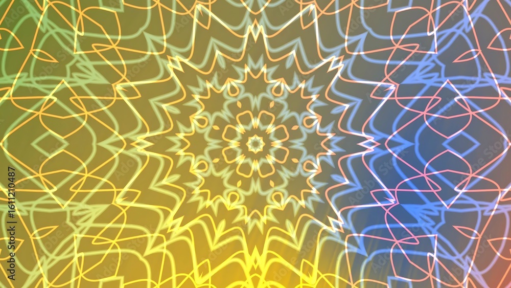 Poster prismatic a vibrant twist abstract kaleidoscope pattern with vibrant gradient background of orange, 
