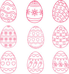 Easter Eggs Coloring Pages - Simple Line Art Decorated Eggs Collection for Kids Coloring Activities