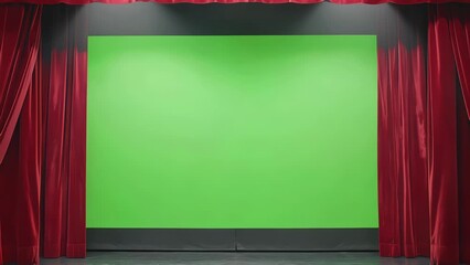 animated red theater curtains opening and closing on a green chroma key screen