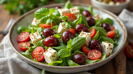 a Greek salad with feta and olives