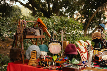 Flea market in Lisbon. Garage sale, reuse the clothes, second hand and eco consumer