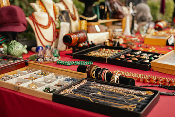 Flea market in Lisbon. Garage sale, reuse the clothes, second hand and eco consumer