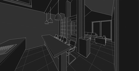 house interior sketch 3d illustration	
