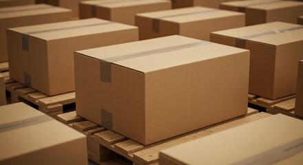 Stacked Cardboard Boxes on Wooden Pallets in Warehouse Storage