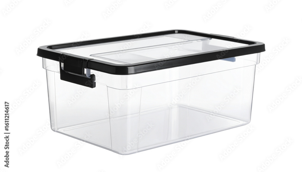 Poster clear storage container with a lid, ideal for organizing various items in home or office settings. f