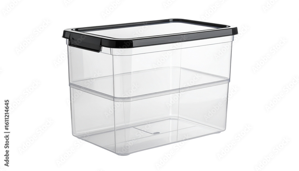 Poster clear storage container with a lid, ideal for organizing various items in home or office settings. f