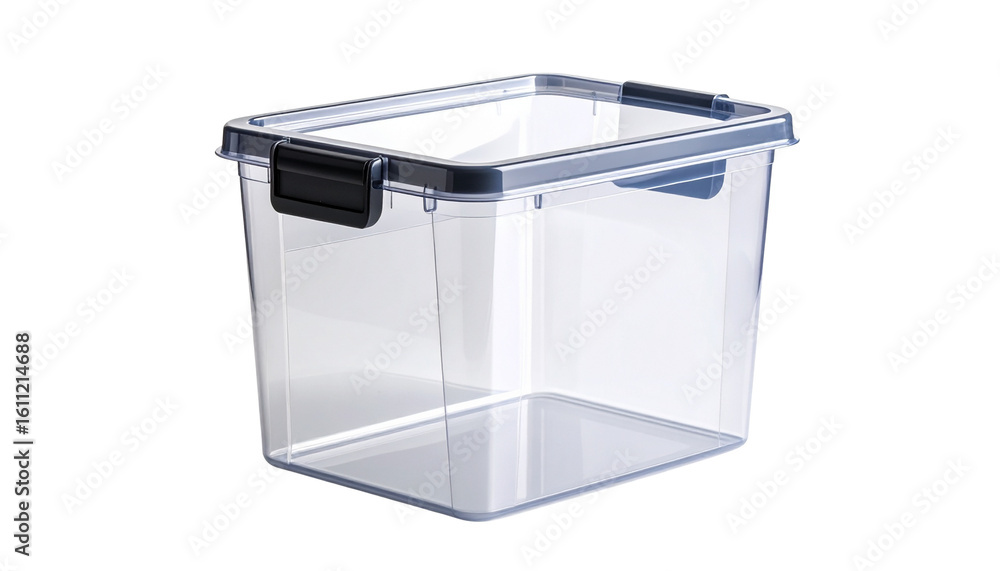 Poster clear storage container with a lid, ideal for organizing various items in home or office settings. f