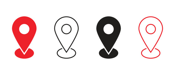 Set of location pin icons vector. Map marker pointer symbols, GPS location. Navigation map, location navigation icon, geo location point.