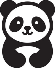 Cute baby panda vector illustration in black and white. 