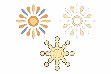 set of vector colorful sunburst doodles