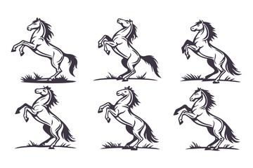 Set of Horse Silhouettes Vector Illustration, Collection of Running and Standing Horses, Black Animal Icons Isolated on White Background