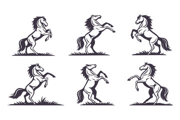 Set of Horse Silhouettes Vector Illustration, Collection of Running and Standing Horses, Black Animal Icons Isolated on White Background