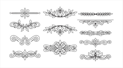 Naklejka premium Flourished retro ornament separator. Herbal detailed doodle design aspects. Antique botanical border. Wedding invite, greeting card, scrapbook stamp, award wreath floral embellishment