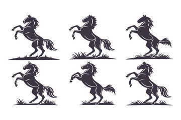 Set of Horse Silhouettes Vector Illustration, Collection of Running and Standing Horses, Black Animal Icons Isolated on White Background